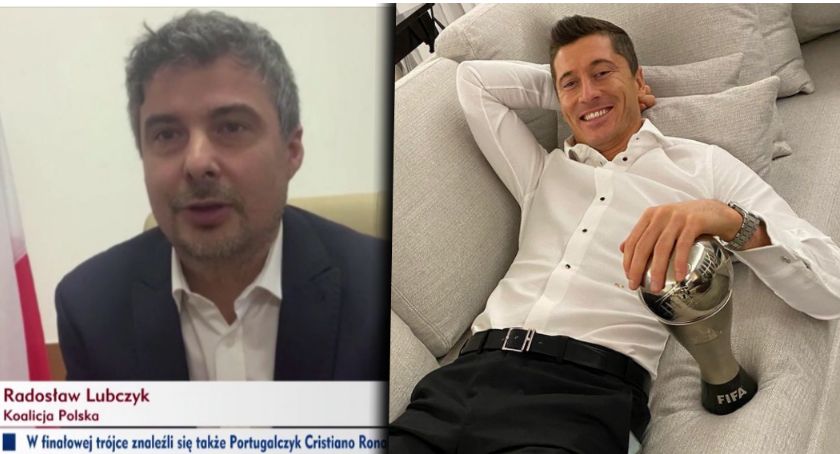 Radosław Lubczyk gratuluje Robertowi Lewandowskiemu zdobycia nagrody FIFA The Best / fot. screen - TVP Info; Bayern Monachium