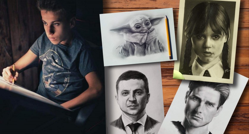 Zdjęcie: Tomasz Jezierski, uczeń I LO w Szczecinku, ma niesamowity talent do rysowania