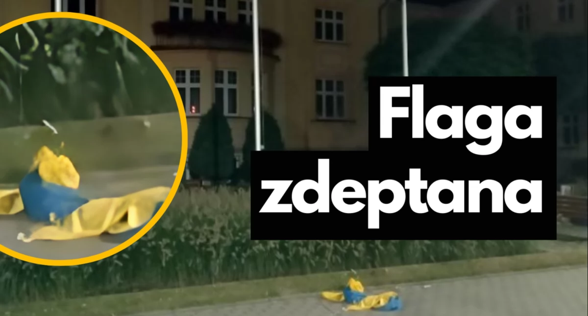 Straż Miejska, Flaga ukraińska ponownie zbezczeszczona - zdjęcie, fotografia