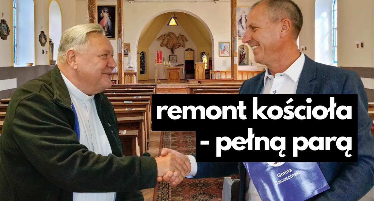 zdjęcie: Zastępca Wójta Gminy Szczecinek Kazimierz Harasym, ks. Tadeusz Liman, Proboszcz parafii pw. Wniebowzięcia Najświętszej Maryi Panny w Wierzchowie / Foto: UG Szczecinek / Sebastian Bartsch