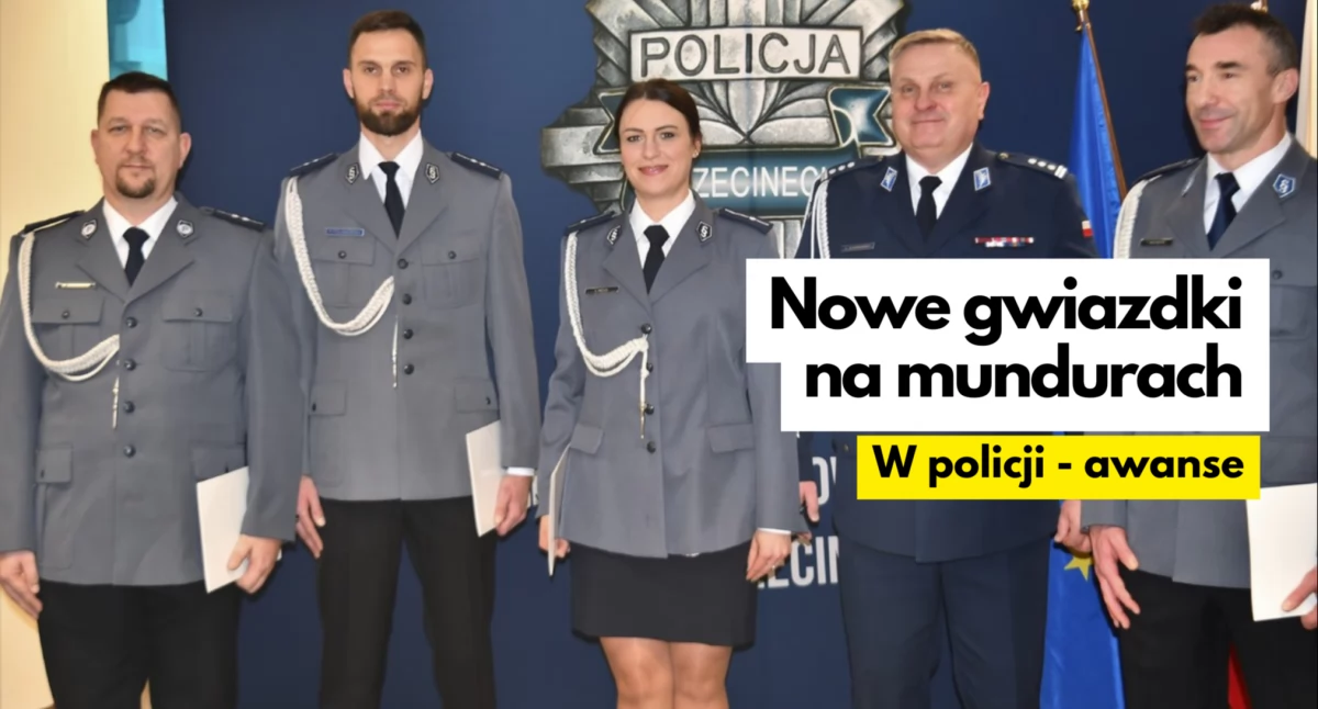 Policja, Mundury wyższą rangą Piątka policjantów awansowanych - zdjęcie, fotografia
