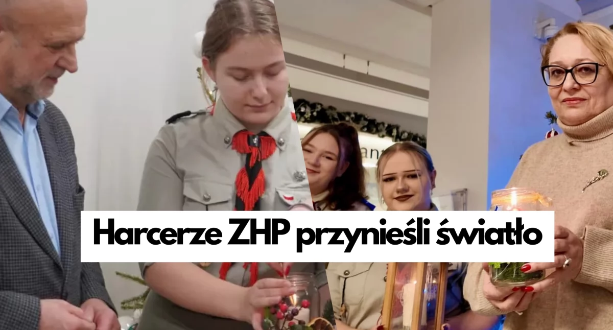 zdjęcie: Światło Betlejemskie odebrali starosta Krzysztof Lis i wiceburmistrz Beata Pszczoła-Bryńska