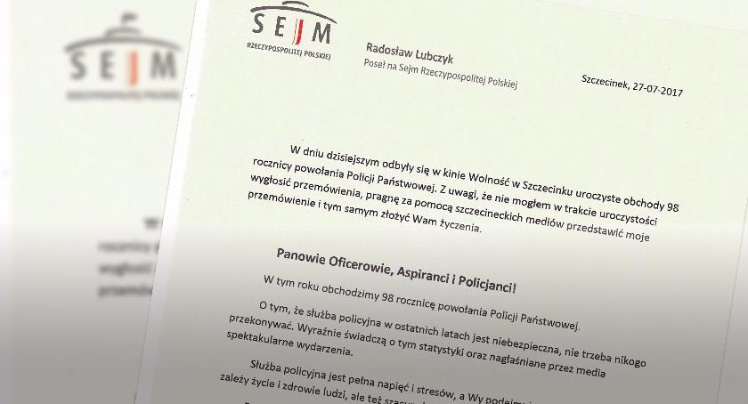 Życzenia posła na Sejm RP, Radosława Lubczyka z okazji obchodów 98 rocznicy powołania Policji Państwowej