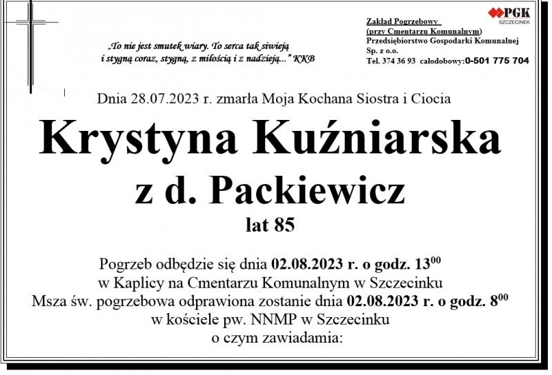 Krystyna  Kuźniarska z d. Packiewicz