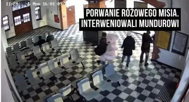 Ukradł wielkiego różowego misia. Bezczelny złodziej na dworcu PKP w Szczecinku